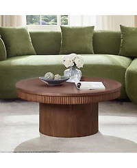 Streamdale Furniture Walnut Round Coffee Table with Ribbed Wave Trim