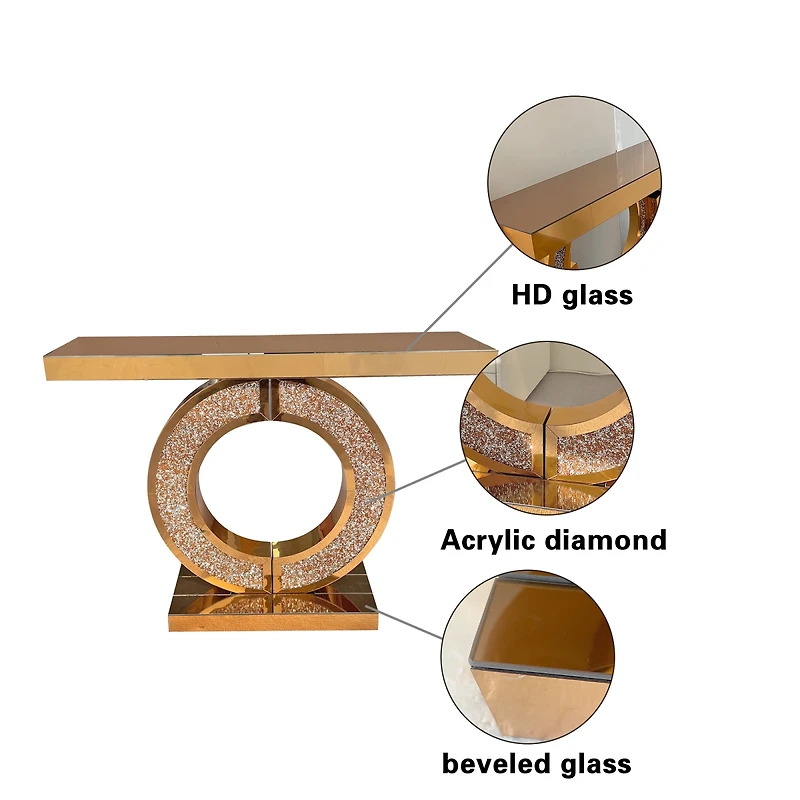 Streamdale Furniture Mirrored Console Table with Crushed Diamond Inlay.