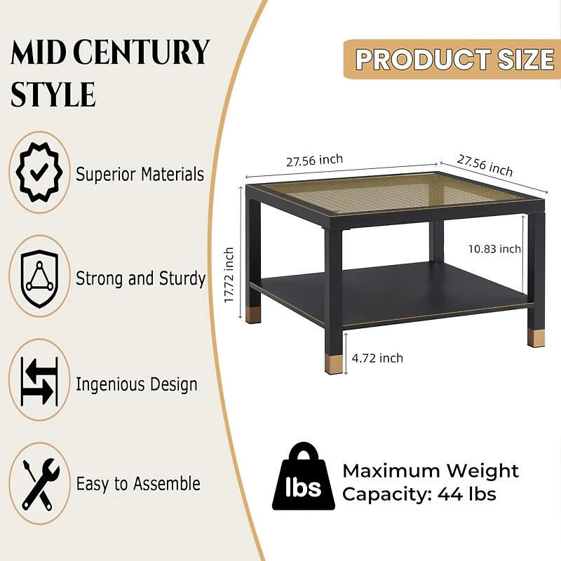 Streamdale Furniture Matte Steel and Mesh Glass Coffee Table