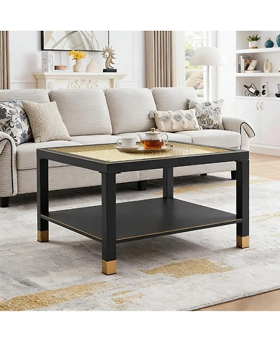 Streamdale Furniture Matte Steel and Mesh Glass Coffee Table