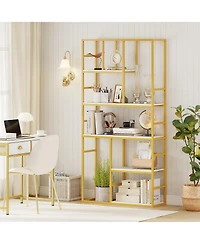 Gymax 2 Piece 71 Inch 5 Tier Tall Bookshelf with Open Storage Shelves Metal Frame for Bedroom