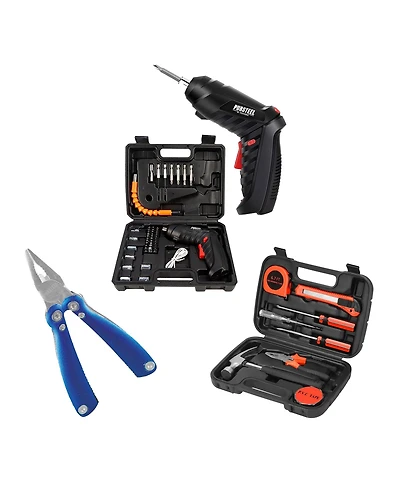Pursonic Home Project Power and Tool Set Rechargeable Electric Screwdriver, 9-Piece Handy Solutions Tool Set and 11-in-1 Multifunction Tool
