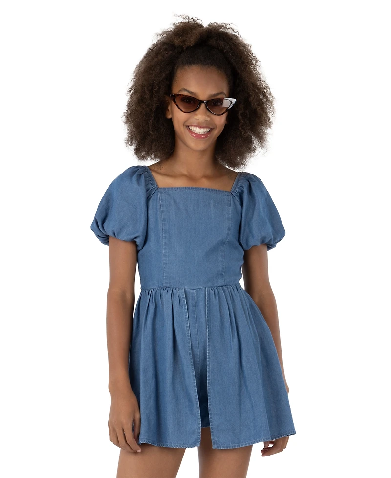 Speechless Girls' 7-16 Denim Romper with Sunglass