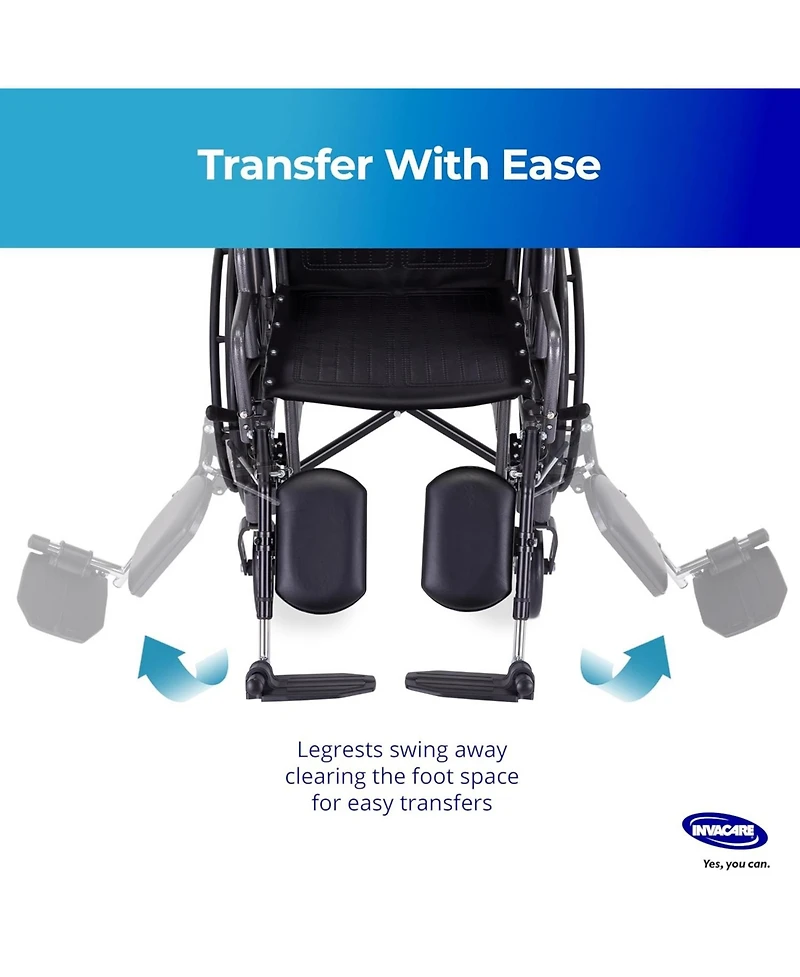 Invacare Wheelchair Elevating Legrests Padded Calf Pads, Composite Footplates and Swing Away Function