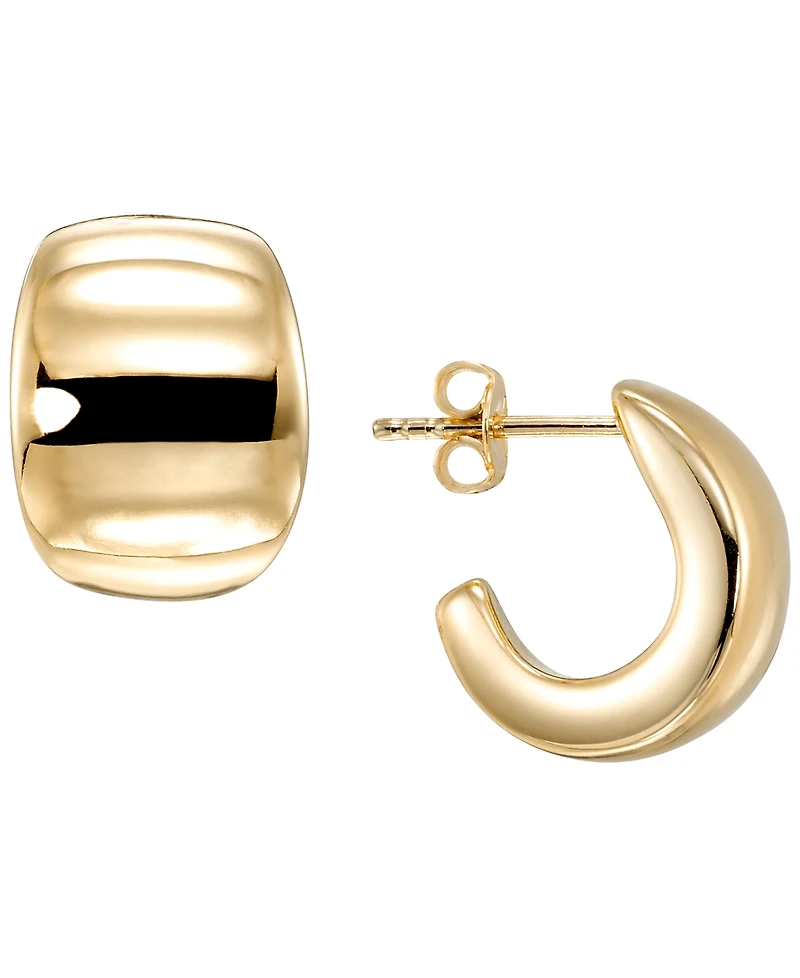 Italian Gold J Polish Post Hoop Earrings in 10k Yellow Gold