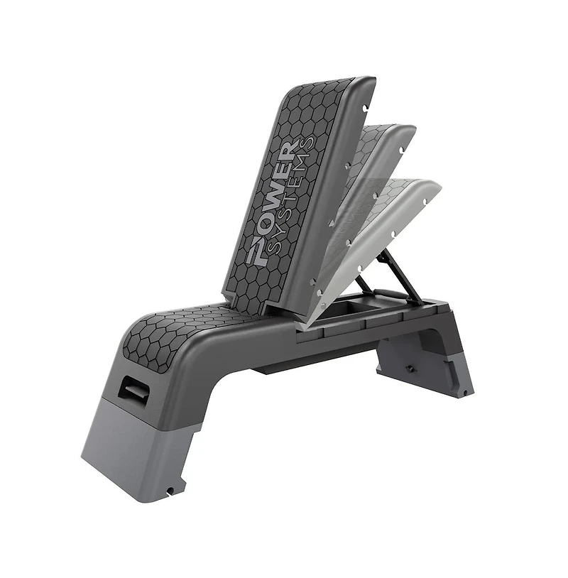 Power Systems Aerobic Deck, Adjustable Fitness Deck Bench With Adjustable Deck and Resistance Band Clips