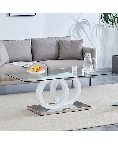Streamdale Furniture Glass-Top Mdf Coffee Table with Base
