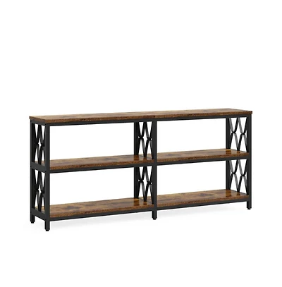 Slickblue Industrial Console Table with 3 Storage Shelves for Living Room and Foyer Use-Rustic Brown