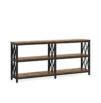 Slickblue Industrial Console Table with 3 Storage Shelves for Living Room and Foyer Use-Rustic Brown