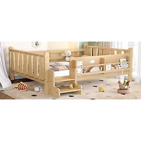 Streamdale Furniture Full Size Floor Bed with Storage Bookcases, Stairs, and Guardrails