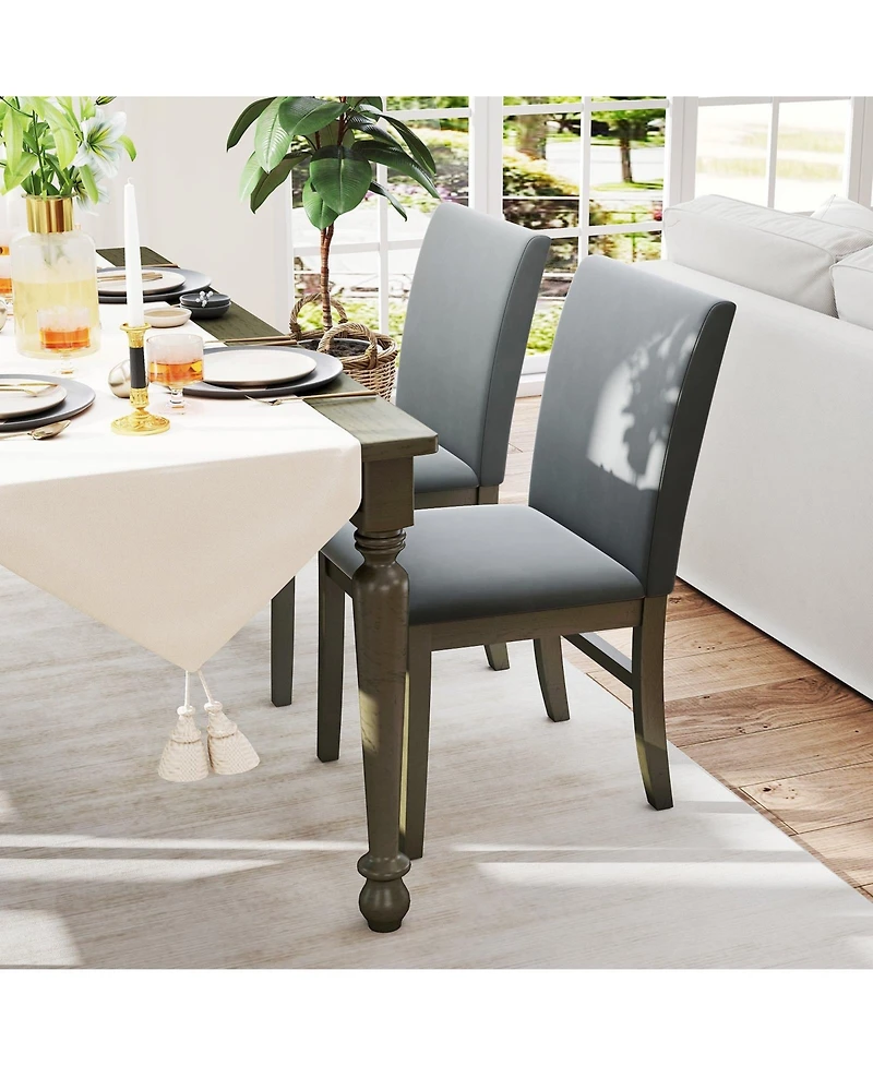 Slickblue Set of 2 High Back Upholstered Dining Chairs with Durable Rubber Wood Legs