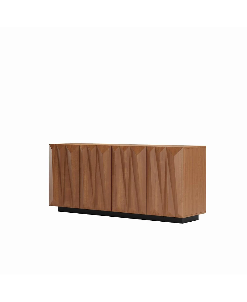 Streamdale Furniture Mid-Century 4-Door Sideboard Buffet Cabinet with 3D Doors, Walnut