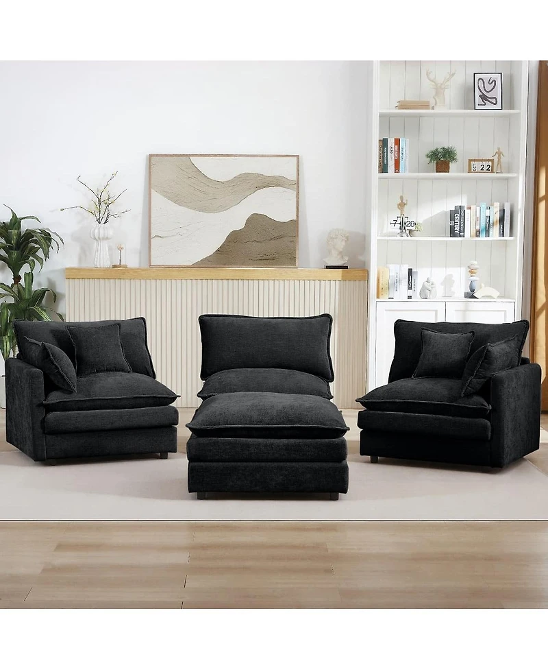 Maison Boucle Chenille Modular Sectional Sofa Couch 3 Seater with Ottoman L Shaped
