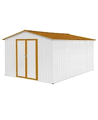 Mondawe Metal Garden Sheds 10feet x 12feet Outdoor Storage Sheds 48 square feet Utility Tool House For Patio Backyard Lawn