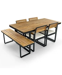 Streamdale Furniture 6-Piece Acacia Wood Outdoor Dining Set with Cushions, Table, Chairs and Bench
