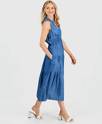 Robbie Bee Women's V-Neck Sleeveless Tiered Midi Dress