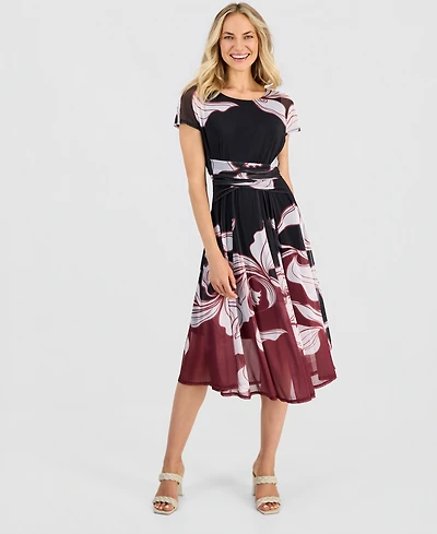 Robbie Bee Women's Printed Mesh Midi Dress