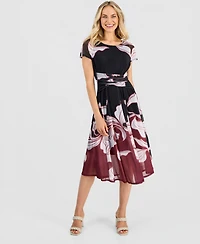 Robbie Bee Women's Printed Mesh Midi Dress