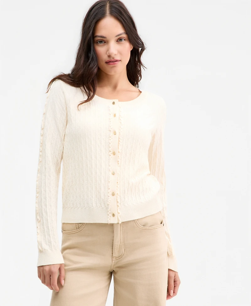 Liverpool Los Angeles Women's Long-Sleeve Button-Front Ruffle Cardigan