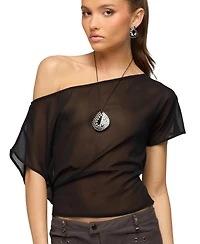 Edikted Women's Noria Sheer Chiffon Off Shoulder Top