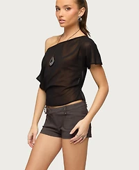 Edikted Women's Noria Sheer Chiffon Off Shoulder Top
