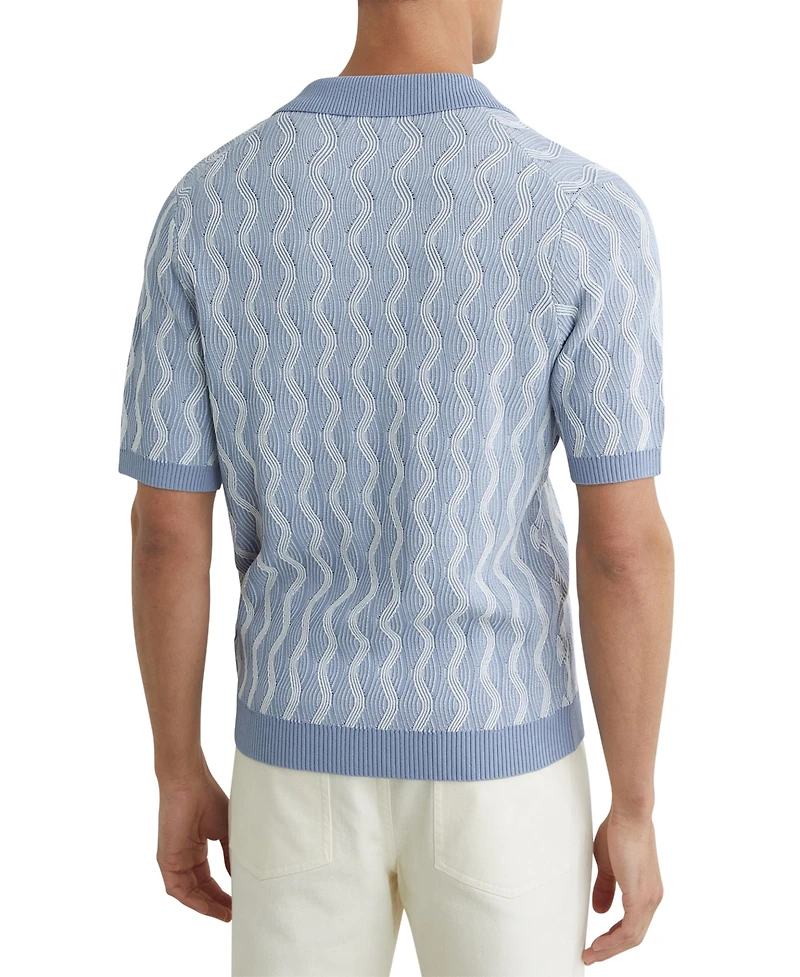 Reiss Men's Johnny Cuban Button Through Wave Stripe Shirt
