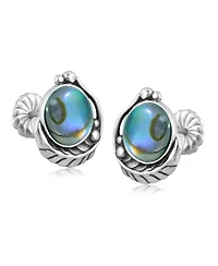 American West Jewelry Sterling Silver Abalone Shell Leaf Design Button Earrings