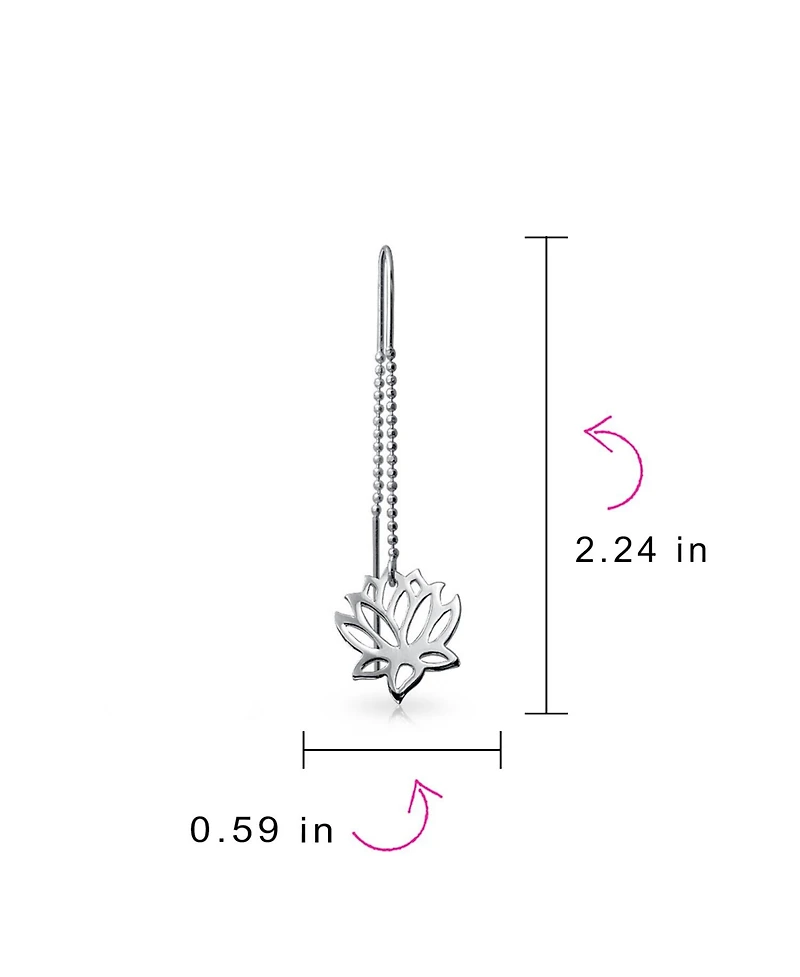 Bling Jewelry Spiritual Zen Lotus Flower Earrings .925 Sterling Silver Long Chain Threader Stabilizing U Hook