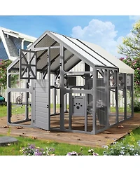 6thdruple Extra Large Outdoor Cat House, Walk-In Catio with Roof, Bridges, Platforms, Boxes