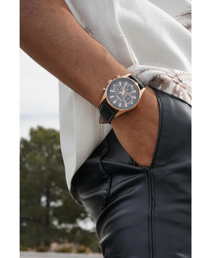 Peugeot Men Multi-Function Leather Strap Watch