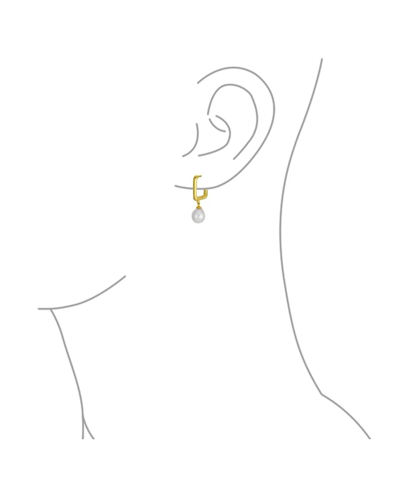 Bling Jewelry Modern Freshwater Teardrop Pearl Dangle Paperclip Huggie Earrings Gold Plated