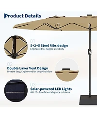 gaomon 15 Ft Patio Umbrella with Solar lights and Base Included for Garden, Pool, Deck