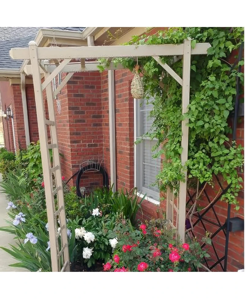 Dura-Trel Inc Elmwood Arbor 57" x 84" Pvc Outdoor Garden Arch Lattice Trellis, Mocha