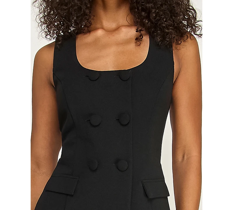 pear culture Juniors' Tailored Button-Front Black Romper