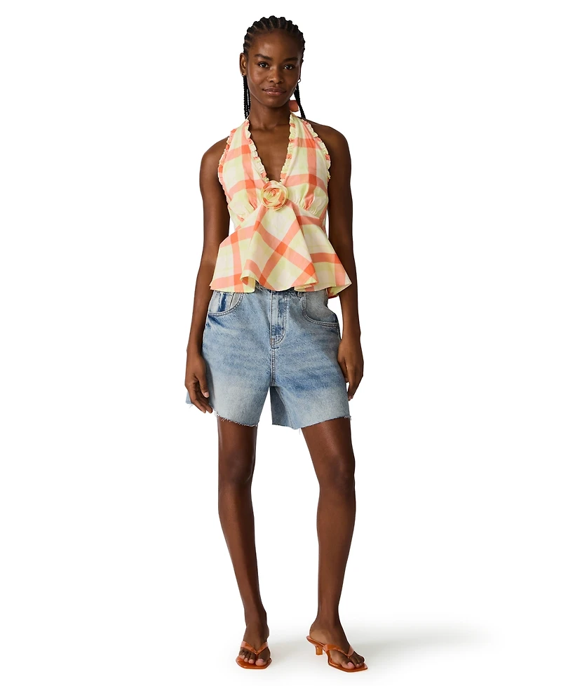 Steve Madden Women's Tania Halter Neck Ruched Back Top