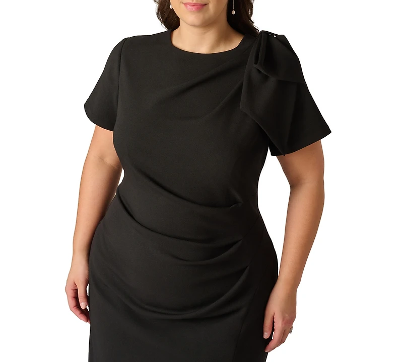 Adrianna Papell Plus Crewneck Pleated Sheath Dress