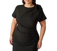 Adrianna Papell Plus Crewneck Pleated Sheath Dress