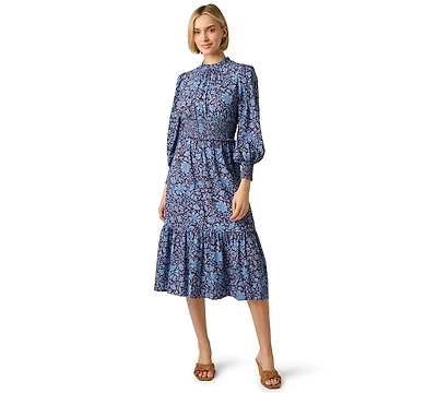 Adrianna Papell Women's Printed Smocked Midi Dress
