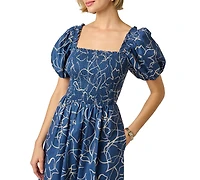 Adrianna Papell Women's Printed Smocked Midi Dress