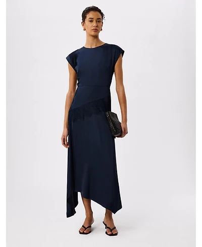 Whistles Women's Lace Insert Asymmetric Midi Dress