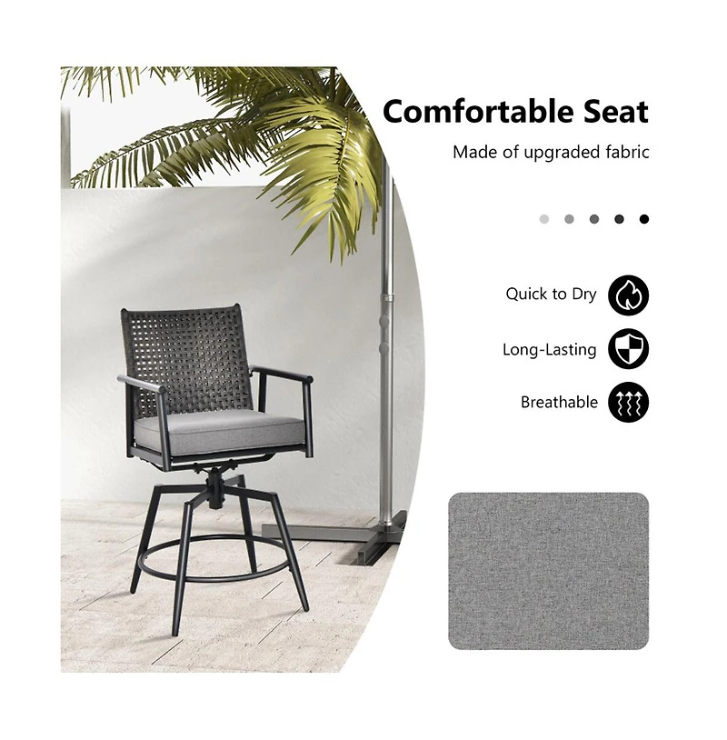 Boyel Living 360 Degree Swivel Bar Stool Set of 2 with Metal Frame and Pe Rattan Backrest