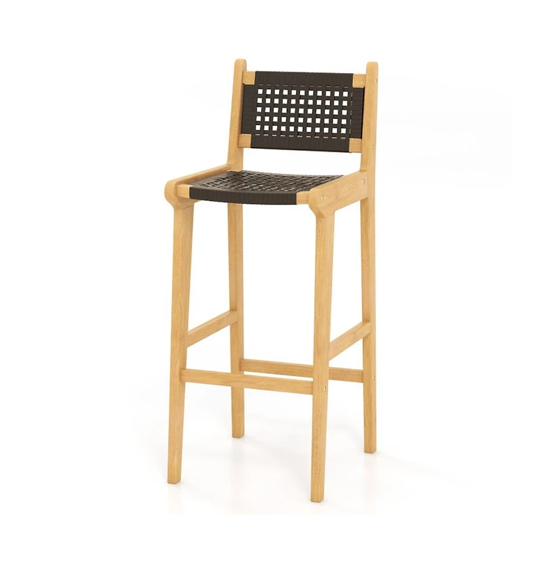 Boyel Living 30 Inch Rattan Teak Wood Bar Stool with Backrest and Footrest