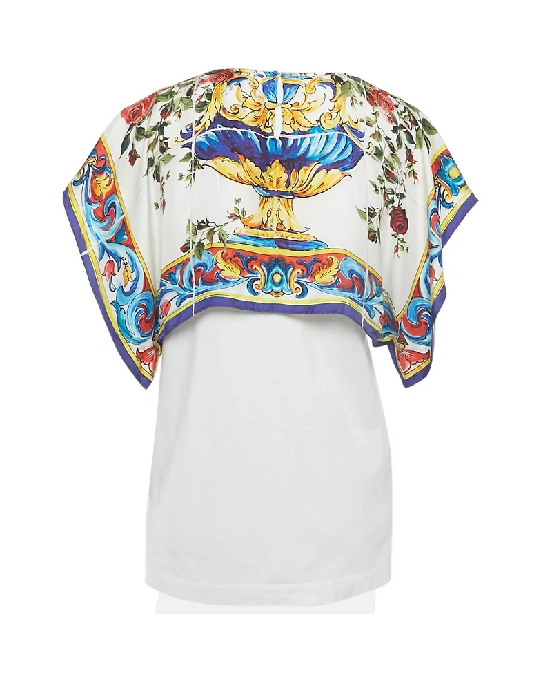 Pre-Owned Dolce & Gabbana Women's Floral Print Silk And Jersey Top
