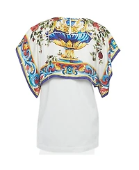 Pre-Owned Dolce & Gabbana Women's Floral Print Silk And Jersey Top
