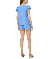 CeCe Women's Ruffle V-Neck Flutter-Sleeve Top