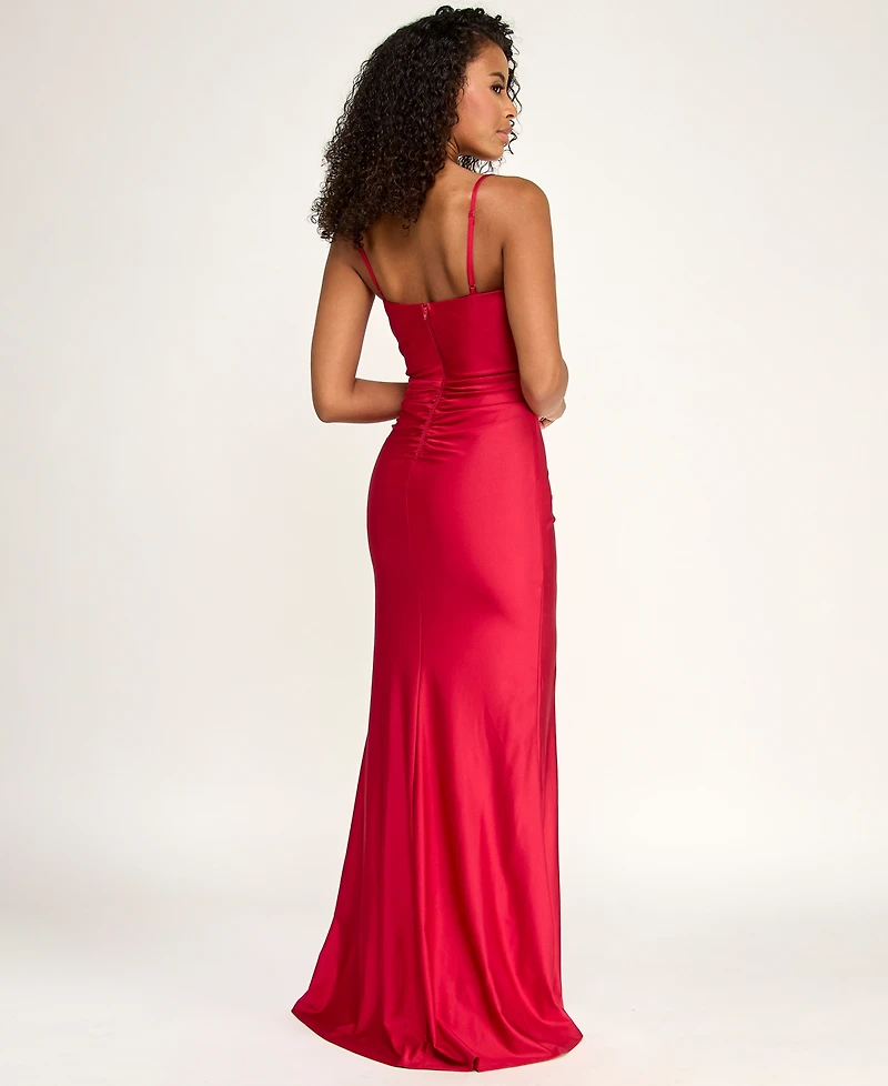 City Studios Juniors' Lace Inset Ruched Gown