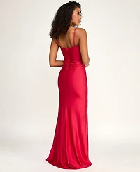 City Studios Juniors' Lace Inset Ruched Gown