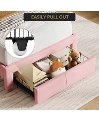 homfan Twin Bed Frame for Kids, Upholstered Platform Bed with Storage Drawer and Bookcase Headboard, Noise-Free Easy Assembly Bed