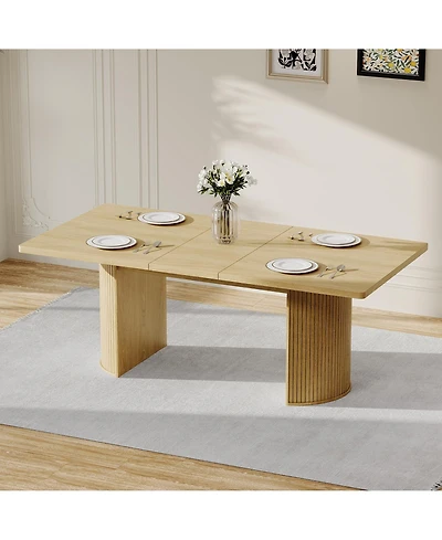 homfan 70.8 Inch Dining Table for 4-6, Modern Kitchen Table with Semi-Cylindrical Base, Wood Table for Dining Room Living Room