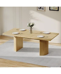homfan 70.8 Inch Dining Table for 4-6, Modern Kitchen Table with Semi-Cylindrical Base, Wood Table for Dining Room Living Room